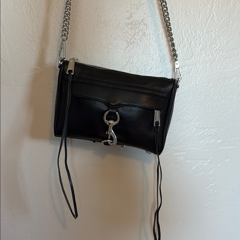Rebecca Minkoff Mini MAC Black and Silver Crossbody Bag with Chain Strap
